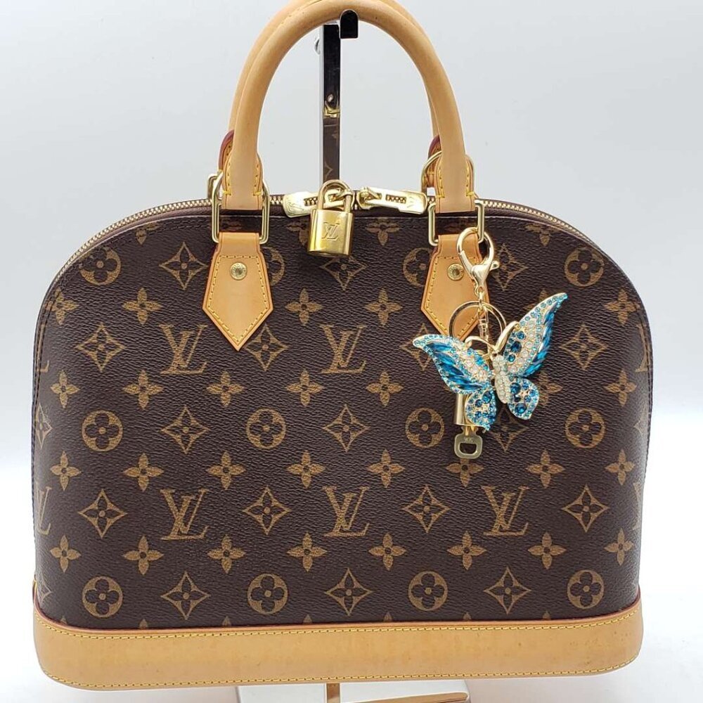 LV Authentic Gold Lock & Key 🔑 Luxury Bag Charm w/ Unbranded Butterfly Keychain